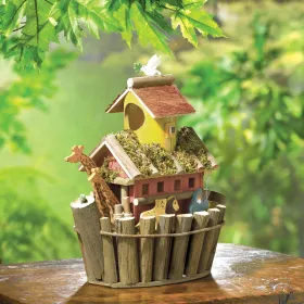 Handcrafted Wooden Noah's Ark Birdhouse - Unique Outdoor Garden Decor