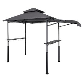 8'x5' Reinforced BBQ Grill Gazebo Canopy with Shelf & Awning Double-Tiered Top