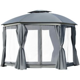 Outsunny 12x12 Canopy Gazebo, Double Roof & Netting Curtains, Zippered Doors, Gray
