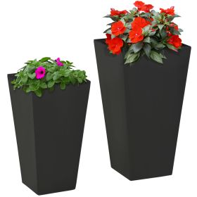 Outsunny Outdoor Planter Set 2-Pack MgO Flower Pots Black with Drainage Entryway Patio Yard Garden