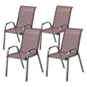 Outsunny Set of 4 Outdoor Dining Chairs, Stackable Patio Chairs with High Back, Breathable Mesh Seat for Garden Lawn, Brown