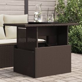 Garden Table Brown PE Rattan, Powder-Coated Steel, Tempered Glass
