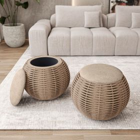 Natural Woven Ottoman with Storage, Brown