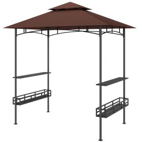 Outsunny 8' x 5' BBQ Grill Gazebo, 2-Tier Outdoor BBQ Gazebo with 2 Side Shelves, Storage Baskets, Ceiling Hook, Dark Brown