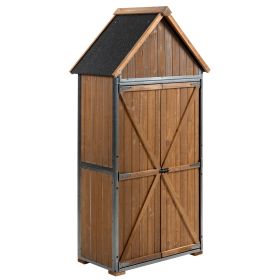 Outdoor Storage Cabinet 32.3"L X 21"W X 67"H, Garden Shed Tool Shed with Metal Frame Structure for Backyard Garden Patio Lawn (Brown)