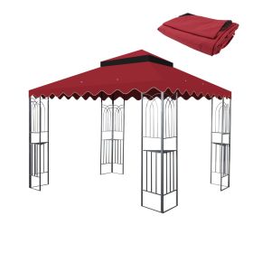 10x10 Ft Outdoor Patio Gazebo Replacement Canopy,Double Tiered Gazebo Tent Roof Top Cover Only wavy border(Frame Not Include)-Red