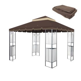10x10 Ft Outdoor Patio Gazebo Replacement Canopy,Double Tiered Gazebo Tent Roof Top Cover Only Greatwall border(Frame Not Include)-BROWN