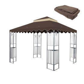 10x10 Ft Outdoor Patio Gazebo Replacement Canopy,Double Tiered Gazebo Tent Roof Top Cover Only wavy border(Frame Not Include)-BROWN