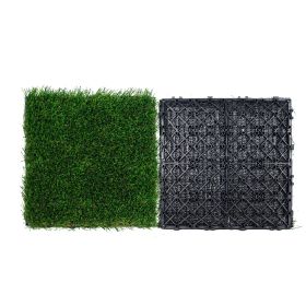 VEVOR Artifical Grass Tiles Interlocking Turf Deck Set, 18 Pack - 12"x12", Synthetic Fake Grass Self-draining Mat Flooring Decor Pad