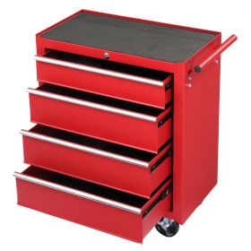 Single Bottom Cabinet With 4 Draws, Steel Maintenance Tool Cart (Color: Red)