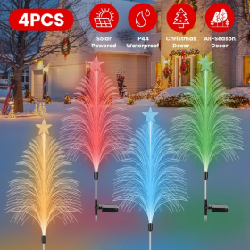 4Pack 7 Color Changing Solar Christmas Tree Lights Outdoor Optical Fiber Stake Lights Cedar Tree Lights With Topper Star IP44 Waterproof For Gard (Option: Colorful)