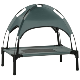 PawHut Elevated Portable Dog Cot Pet Bed With UV Protection Canopy Shade, 24 Inch, Gray (Option: Gray)