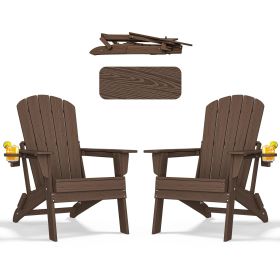 HDPE Folding Adirondack chair with Cup Holder, 2Pack (Color: Coffee)