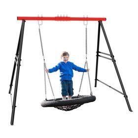 Metal Swing Stand Swing Sets for Backyard,Powder Coated Swing Frame of Swing Set with Extra Side Bars (Color: Red)