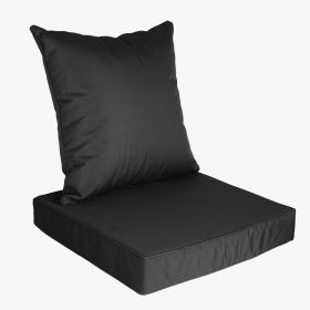 Outdoor Seat Cushion Set Waterproof Patio Furniture Cushion and Back Pillow Fade Resistant Deep Seat Set Chair Pad with Removable Cover for Chair (Color: Black)