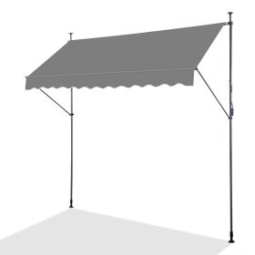 Support Canopy Polyester Fabric Aluminum Iron Frame Retractable Adjustable Shade Shelter Outdoor Sun Protection Portable Durable Lightweight for (Color: Gray, size: 300*120*(200-300) cm)