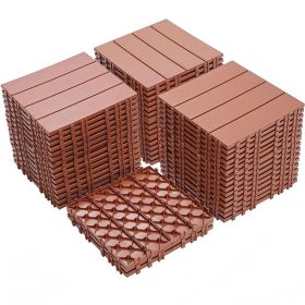 Plastic Interlocking Deck Tiles, 12.00"x12.00"(Pack of 44 ), Patio Flooring Outdoor Waterproof All Weather Use for Garden Poolside Front/Back Yar (Color: Mahogany)