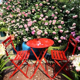 3 Piece Patio Bistro Set of Foldable Round Table and Chairs (Color: Red)